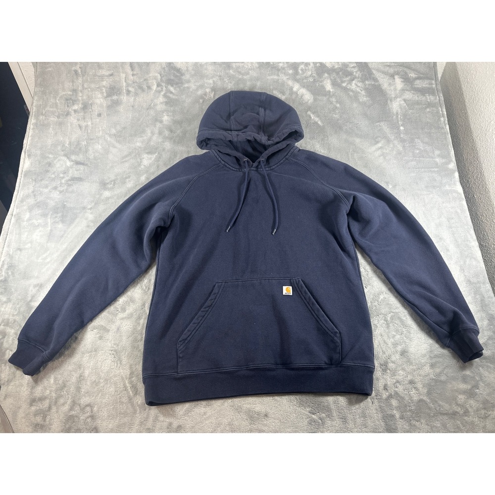 Carhartt Women Navy Blue Pullover Hoodie Logo Fleece Sweatshirt Medium